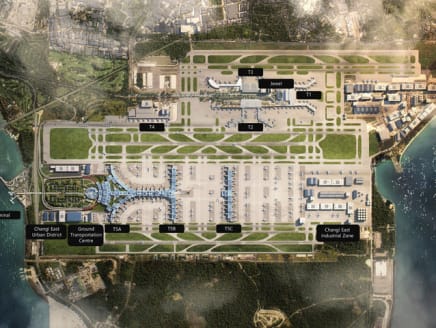 A site map of Changi Airport, including the location of the upcoming Changi East Urban District.