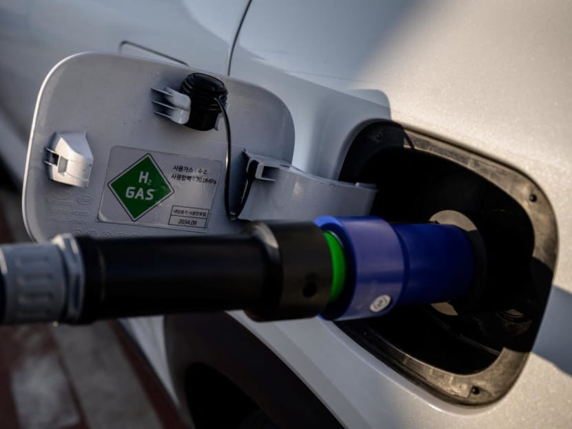 A car being refuelled at a station for hydrogen-powered vehicles in Seoul, South Korea. A car being refuelled at a station for hydrogen-powered vehicles in Seoul, South Korea.