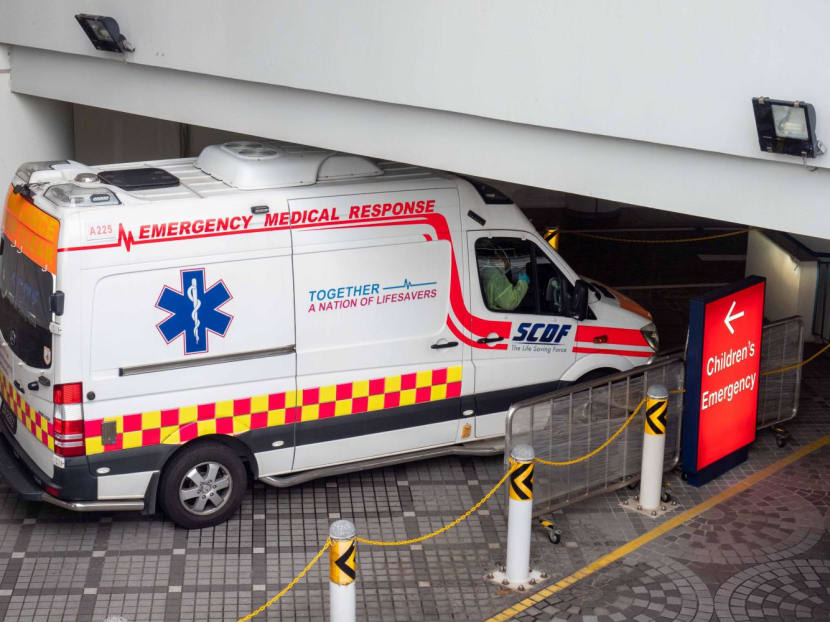 An ambulance at the vehicle bay for the children’s emergency unit at KK Women’s and Children’s Hospital. An ambulance at the vehicle bay for the children’s emergency unit at KK Women’s and Children’s Hospital.