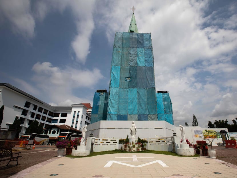 The statue of Mary (centre) in the courtyard of the Church of the Nativity of the Blessed Virgin Mary along Upper Serangoon Road has been there since 1946. The statue of Mary (centre) in the courtyard of the Church of the Nativity of the Blessed Virgin Mary along Upper Serangoon Road has been there since 1946.