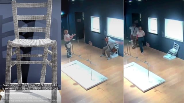 男子为拍照坐上博物馆展品 坐垮镶满水晶“梵高椅”