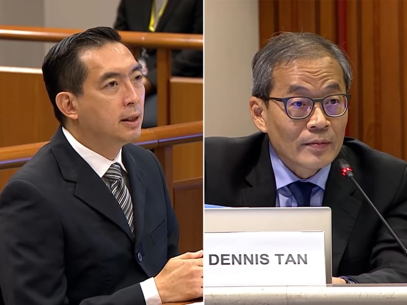Psychiatrist Christopher Cheok (left) and the Workers' Party's Dennis Tan at a hearing by Parliament's privileges committee.