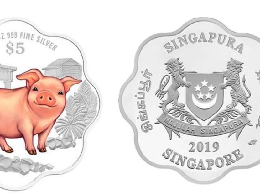 The 2019 Year of the Boar coins will feature the island of Pulau Ubin in the background.