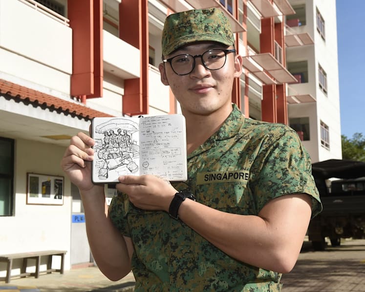 On an island with no photo-taking, a soldier sketches his daily life in basic military training