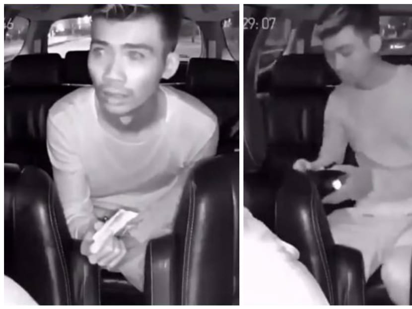 Still image taken from an in-car camera video shows the suspect retrieving a wad of cash belonging to the driver. Photo: Firdaus Nur/Facebook