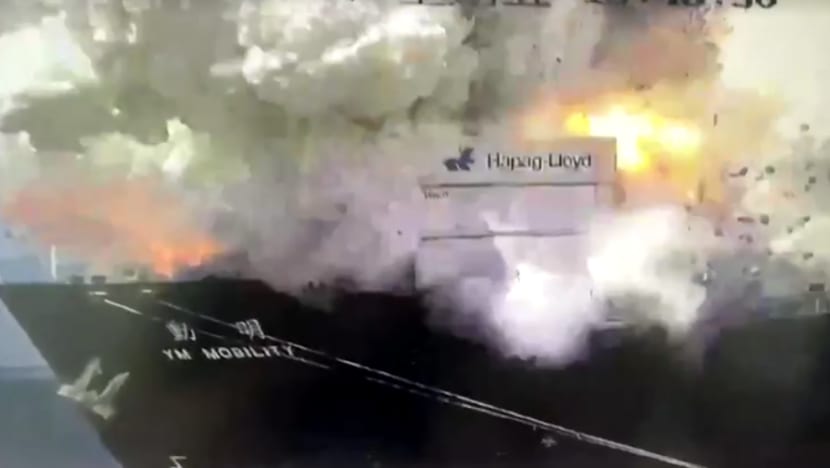 'Powerful' explosion hits ship at China port 'Powerful' explosion hits ship at China port