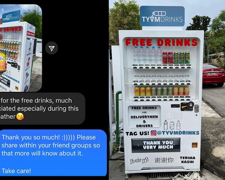 This family has a vending machine that dispenses free drinks for delivery people