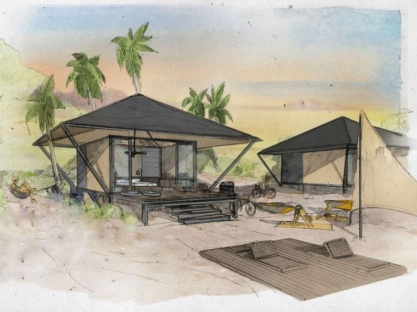 An artist's impression of the glamping facilities on Lazarus Island. 