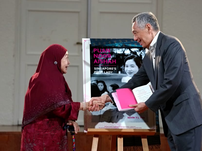 Prime Minister Lee Hsien Loong and Puan Noor Aishah at the book launch of "Puan Noor Aishah-Singapore's First Lady", at The Arts House, on July 18, 2017. Photo: Nuria Ling/TODAY