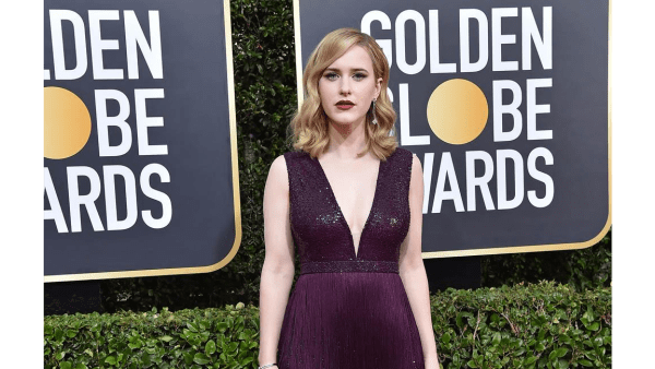 green emerald velvet dress Rachel Brosnahan In Michael Kors @ 2020 Amazon Studios Golden Globes After  Party