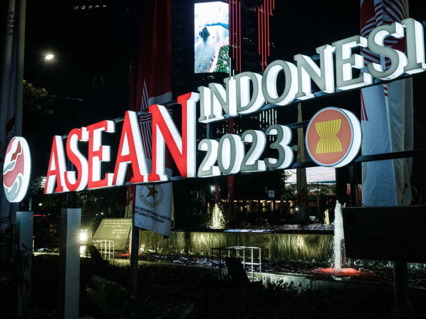 The logo of the Asean Summit 2023 displayed in Jakarta. The logo of the Asean Summit 2023 displayed in Jakarta.