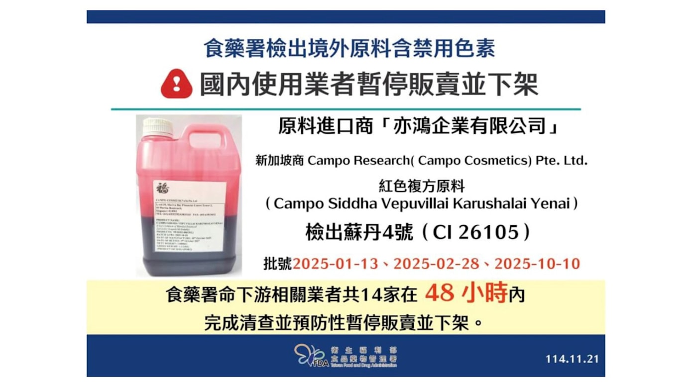 台湾化妆品检出禁用色素 源头指向我国原料供应商
