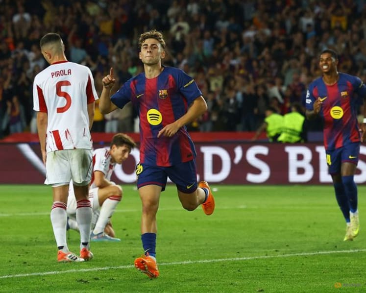 Fermin hat-trick inspires Barcelona to 6-1 rout of Olympiacos