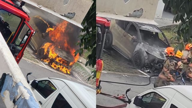 武吉巴督组屋停车场休旅车起火燃烧