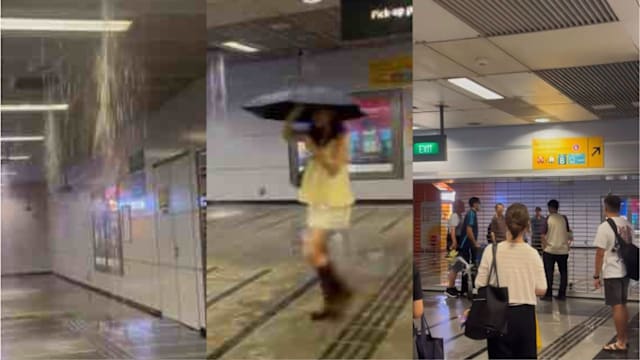 大雨导致波动巴西地铁站漏水 出口一度关闭乘客地铁站内撑伞
