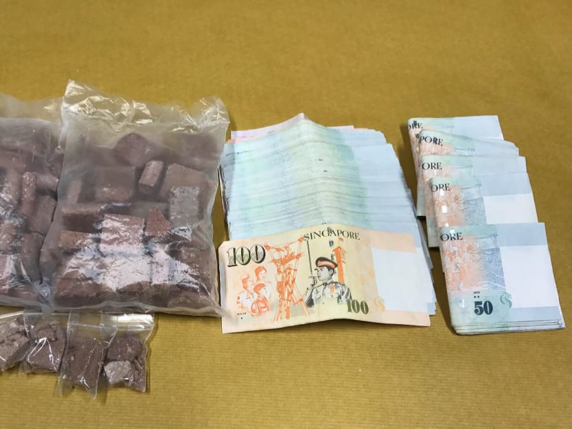 Drugs and cash seized in CNB operation on 1 March 2017. Photo: CNB