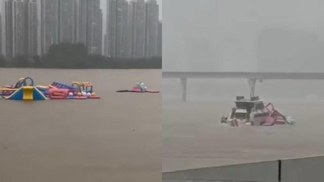 耗资逾500万仅开业三天 中国水上乐园被暴雨冲走