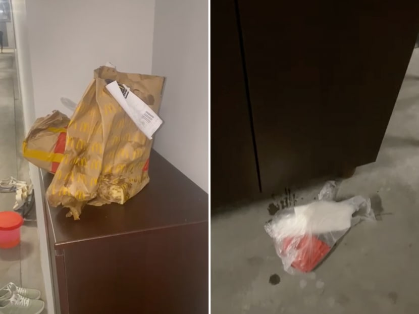 A GrabFood delivery rider threw Mr Asher Ashvin's food order from McDonald's on the cabinet and ground outside of his home.