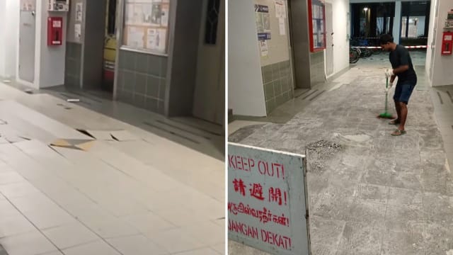 组屋底层电梯口瓷砖爆裂 维修工作或需两周完成
