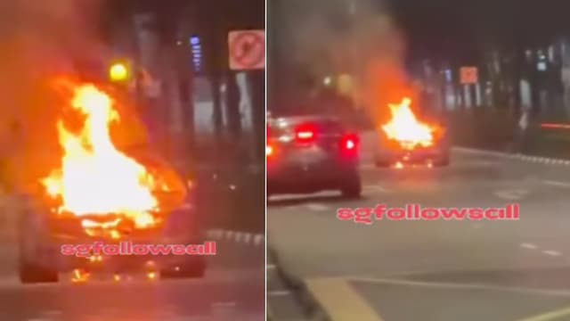 史达拉摩道和杜生路交界处 马赛地轿车马路中狂烧