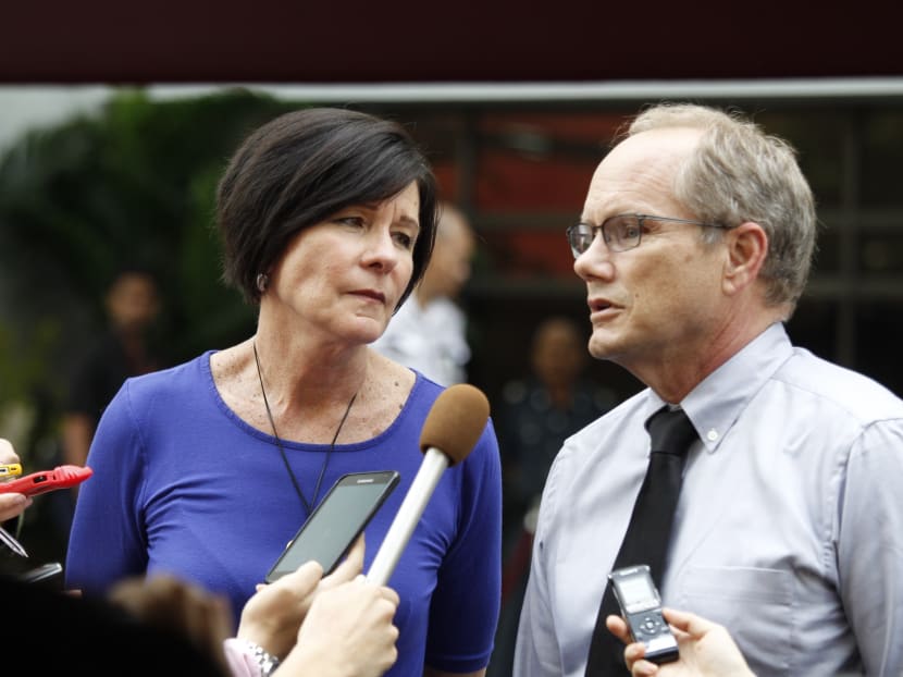 Parents of American researcher Shane Todd, Rick and Mary Todd, at the Subordinate Courts. Photo: Ernest Chua