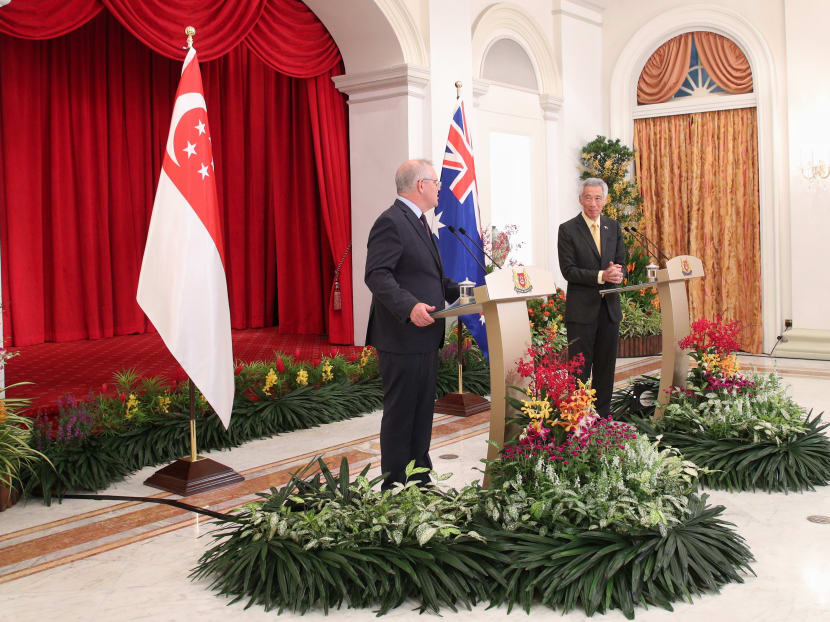 Prime Minister Lee Hsien Loong (right) meeting his Australian counterpart Scott Morrison at the Istana on June 10, 2021. Prime Minister Lee Hsien Loong (right) meeting his Australian counterpart Scott Morrison at the Istana on June 10, 2021.