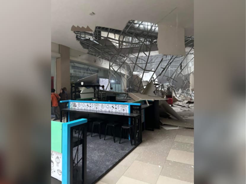 This handout photo obtained on Nov17, 2023 shows a damaged ceiling at a shopping mall in General Santos City in South Cotabato after a strong magnitude 6.7 earthquake shook the southern Philippines. This handout photo obtained on Nov17, 2023 shows a damaged ceiling at a shopping mall in General Santos City in South Cotabato after a strong magnitude 6.7 earthquake shook the southern Philippines.