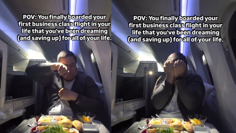 Man Gets Emotional On His First Business Class Flight, Fulfilling A Lifelong Dream That He's Been Saving Up For