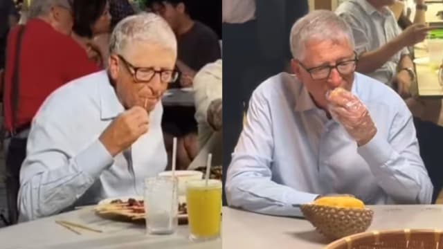 比尔盖茨现身小贩中心 大啖本地美食包括榴梿