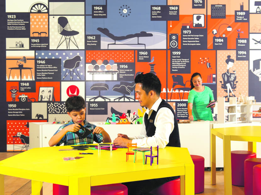 Visitors can make miniature tables and chairs at the Mini Furniture Creations event. Photo: Marina Bay Sands