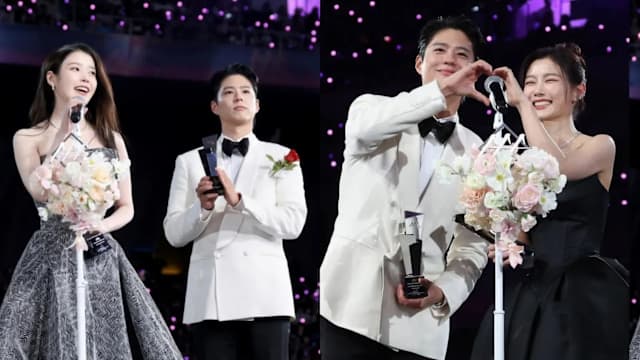 荧幕前任大集合，朴宝剑“AAA”颁奖礼好忙！刚和IU拿“最佳情侣奖”，又和金裕贞、惠利放闪