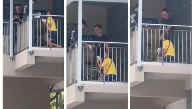 妇女天桥违规骑行被查下跪求情 陆交局：执法时可更具同理心