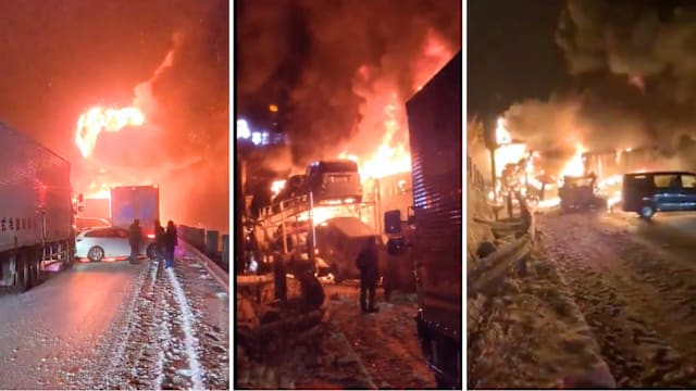 日本高速公路逾50车连环追撞 大火冲天酿1死26伤