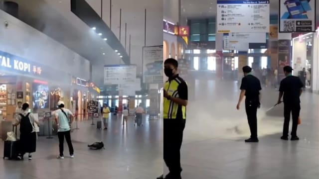 旅客背包内充电宝冒烟起火 吉隆坡机场白烟弥漫