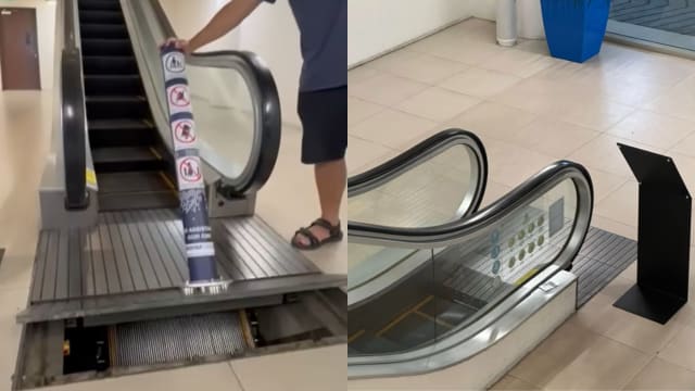 商场电动扶梯柱子引安全隐患 建设局：已建议拆除磁铁柱子