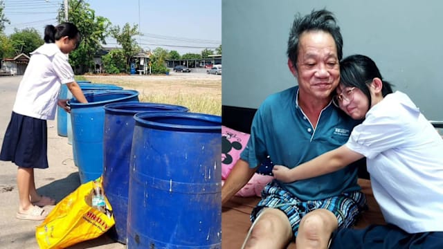 泰国少女照顾瘫父又捡瓶卖钱 成绩名列全班第三
