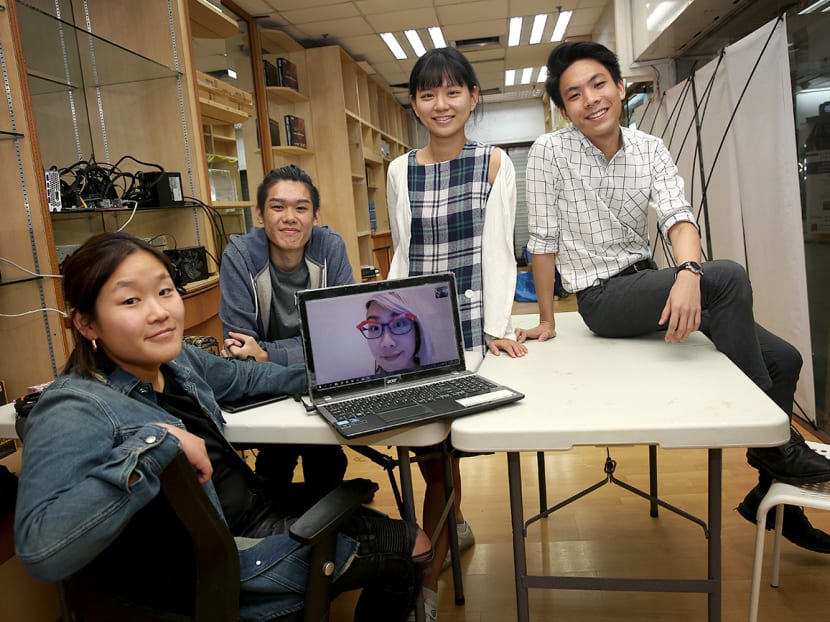 Artists taking part in the Sim Lim Square Art Residency as part of Singapore Art Week will be working in a temporary studio on the sixth floor. From left: Ms Eom Jeongwon, 28, Ms Weixin Quek Chong (on laptop screen via video call), 31, and her assistant Jovan Tng (behind the laptop), 20, Ms Ko Tzu-An, 33, and Mr Johann Yamin, 25.