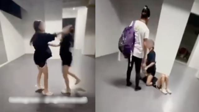 两少女组屋楼下扭打 女路人果断制止获赞