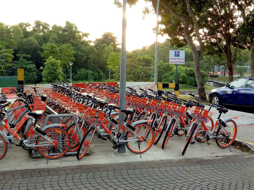 Bicycles from bike-sharing firm Mobike at Bedok Reservoir Park. Photo: Tay Yong Hong