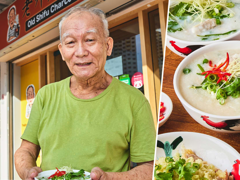 Old Shifu Charcoal Porridge is a three-minute walk from Ah Chiang’s flagship outlet.