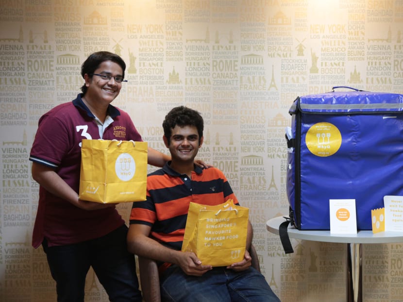 WhyQ founders Varun Saraf (L) and Rishabh Singhvi pose for a photo on March 16, 2017. Photo: Jason Quah/TODAY