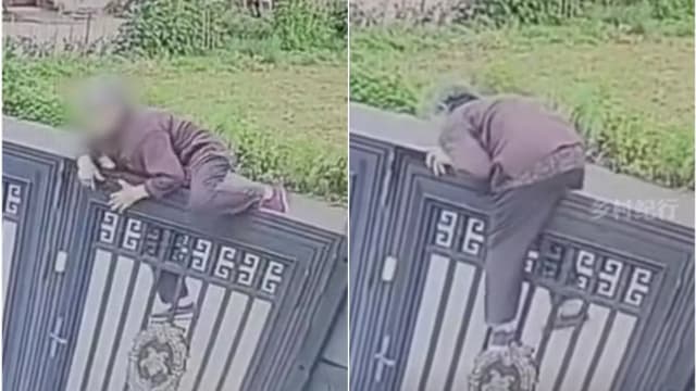 半分钟轻松翻越两米高大门 山东92岁老妇获赞好身手