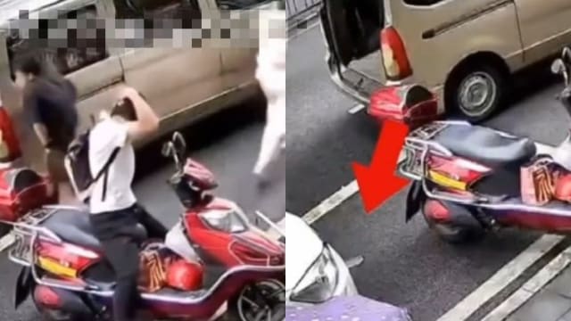 天降菜刀 中国摩托车骑士险被砸中