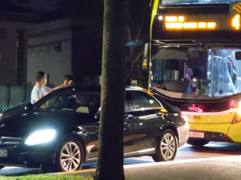 A screengrab of the incident involving the car driver and the bus captain.