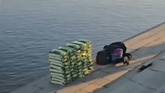 中国多人江边跪拜“放生大米”引争议 警方已介入调查