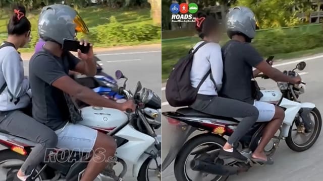 男子开摩托看手机 女子不戴头盔 违规男女行为惹议