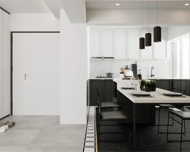 A 1,000 sq ft BTO flat that’s black, white and grey – and inspired by hotel rooms