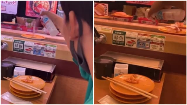 往传送带上寿司喷消毒液 日本寿司郎又传恶作剧事件