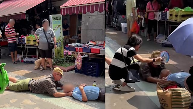  实龙岗老翁倒地疑失意识 男子趴地护颈获赞专业