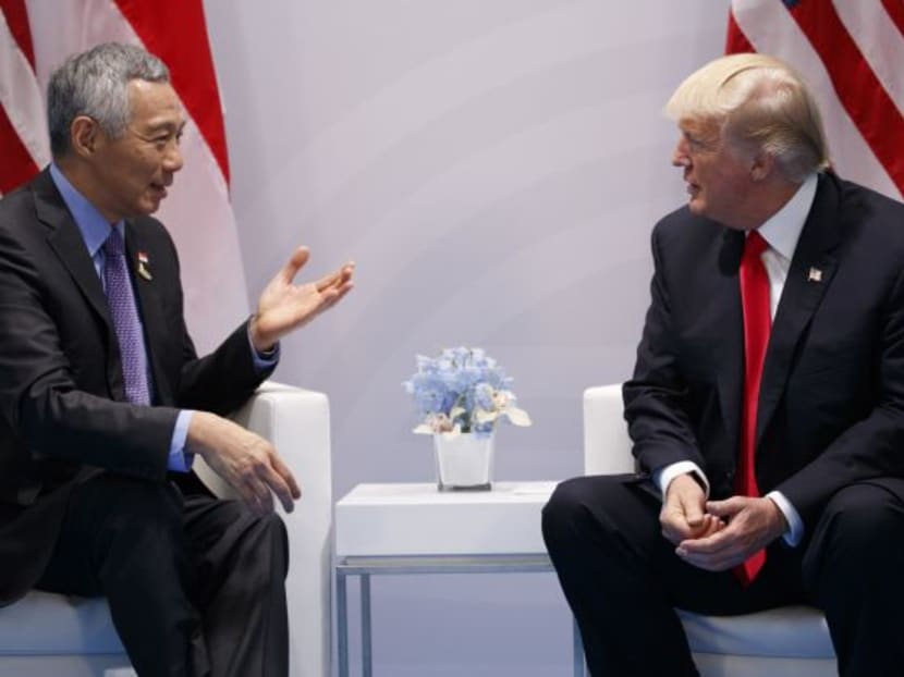 Prime Minister Lee Hsien Loong had his first bilateral meeting with US President Donald Trump on the sidelines of the G20 Summit in Hamburg, Germany. Photo: AP
